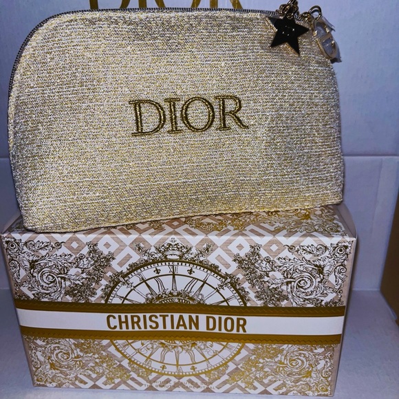 DIOR NIB Limited Edition Holiday ‘24 Gold Cosmetic Pouch w/ 2 Zip Charms & Box!✨ - Picture 1 of 5